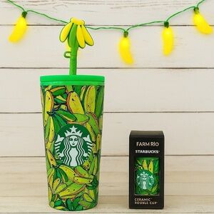 Starbucks FARM Rio Green and Yellow Banana Tumbler and Keyring Set. NWT